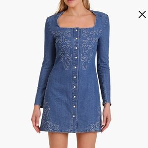 Western Embroidery Long Sleeve Denim Minidress